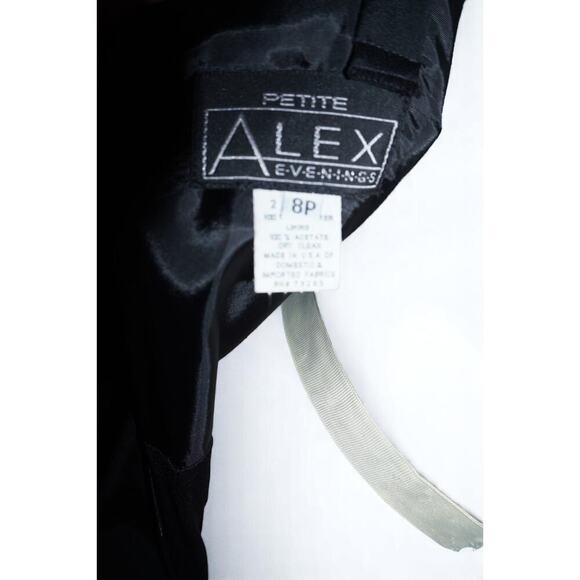 Alex Evenings Petite 8P Black Sleeveless Midi Dress | Square Neck Satin Bodice - Picture 6 of 7